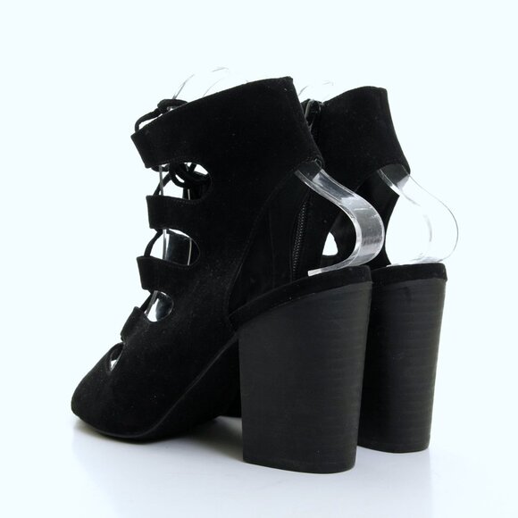 Steve Madden Bleu Textile Lace Up Side Zip Heeled Sandals Black Women Size 7 - Picture 5 of 12